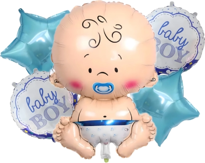 Baloni za baby shower za dječaka – set od 5 kom s motivom bebe i zvjezdica