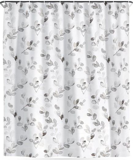 Zavjesa za tuš s kukicama, vodootporna, biljni motiv 180 × 180 cm