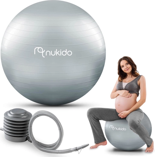 Trudnička i fitness lopta 65 cm NUKIDO s pumpicom, siva