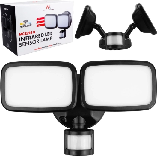 Zidna LED svjetiljka s PIR senzorom 20 W, 1500 lm, IP65, neutralno bijela 4000 K, crna