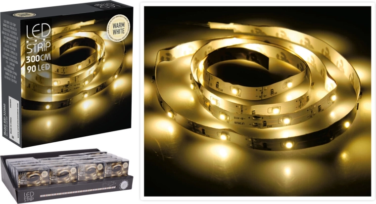 LED svjetlosna traka 3 m, 90 LED, toplo bijela, na baterije