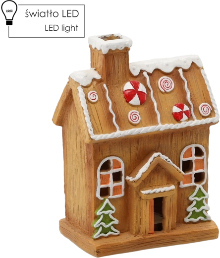 Božićna figurica medenjak kućica s LED, 6,5 × 11 × 23 cm