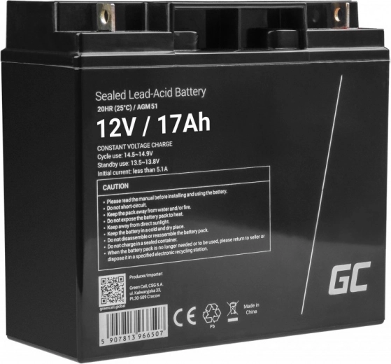 Bezdržavna baterija AGM VRLA Green Cell AGM51 12V 17Ah (za kosilice, skutere, čamce, invalidska kolica)
