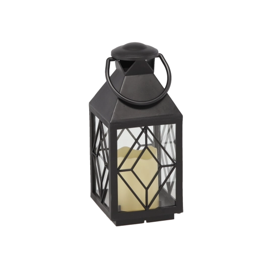 Božićni metalni lampion s LED svijećom 11 × 11 × 26,5 cm – crni