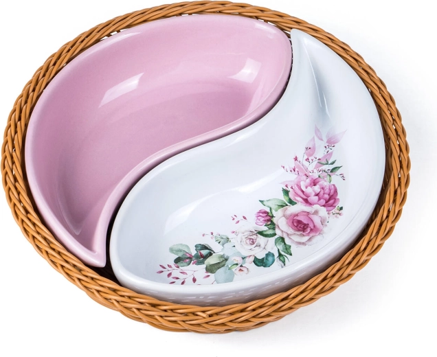 Set keramičkih zdjela u pletenoj košarici ROSE 20,5 cm