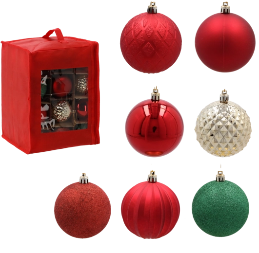 Set božićnih kuglica 8 cm – crvena, zlatna i zelena, 36 kom
