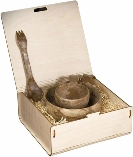 Poklon set KUPILKA Premium S Brown – šalica 21, zdjela 55 i spork 205