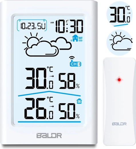 Bijela bežična meteorološka stanica s LCD zaslonom i higrometrom