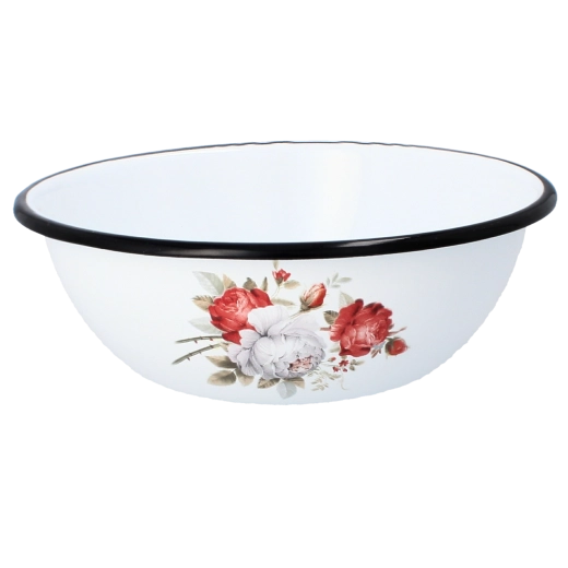 Emajlirana zdjela 1,5 l, promjer 20 cm, motiv bijele ruže