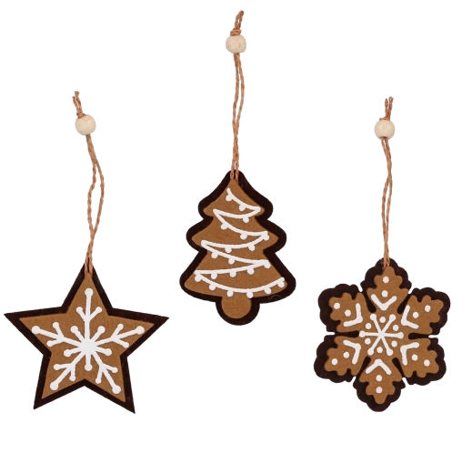 Božićni filc ukrasi medenjaci 6 × 7,5 cm, set 12 kom