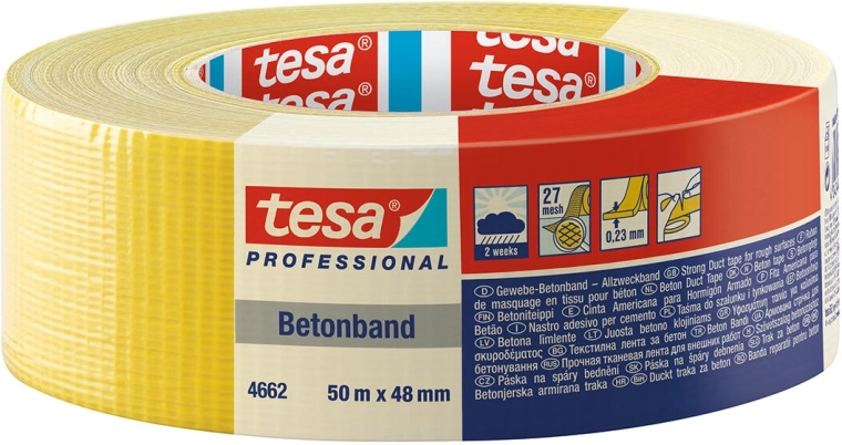 Tekstilna traka TESA Betonband 48 mm × 50 m žuta, ekstra ljepljiva, UV otporna 2 tjedna