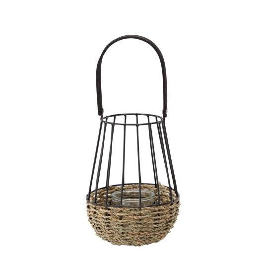 Metalna lanterna crno‑smeđa sa staklenom uloškom 22 × 37 cm