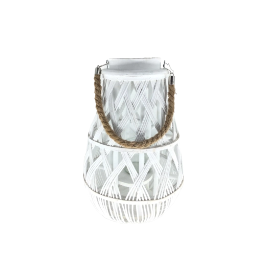 Bijeli pleteni lampion sa staklenom uloškom 24 × 55 cm