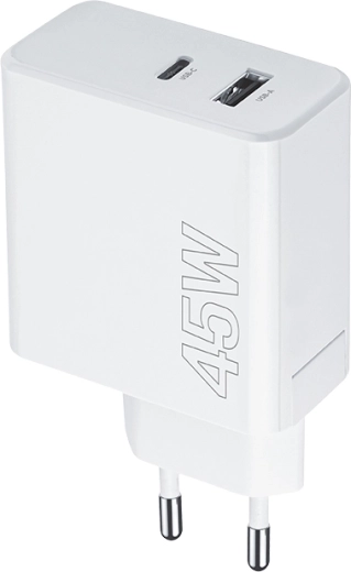 Mrežni punjač Maxlife 45W s USB‑C PD i USB QC, bijeli