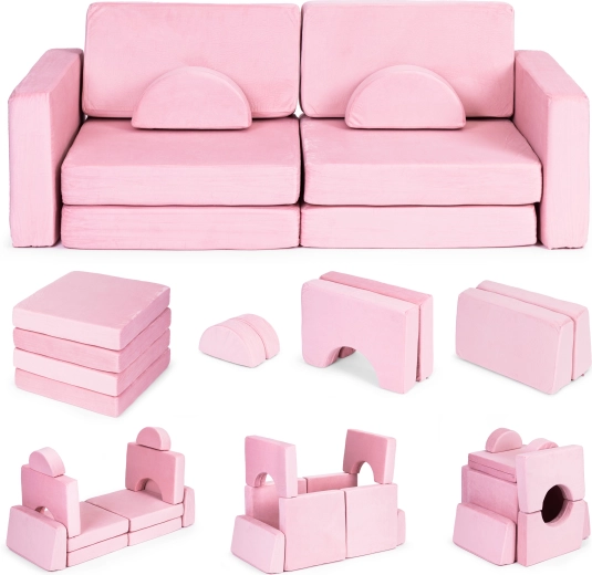 Sklopiva modularna dječja sofa za 2 djece, 10 jastuka ECOTOYS – ružičasta