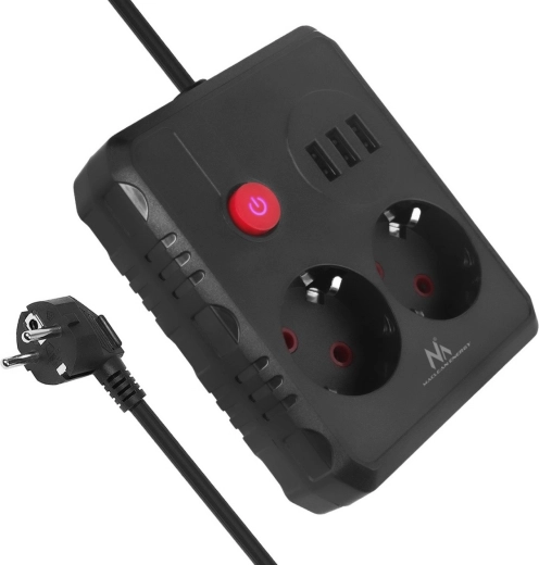 Produžna letva s 2 utičnice i 3× USB, 2500 W, 1,5 m, crna