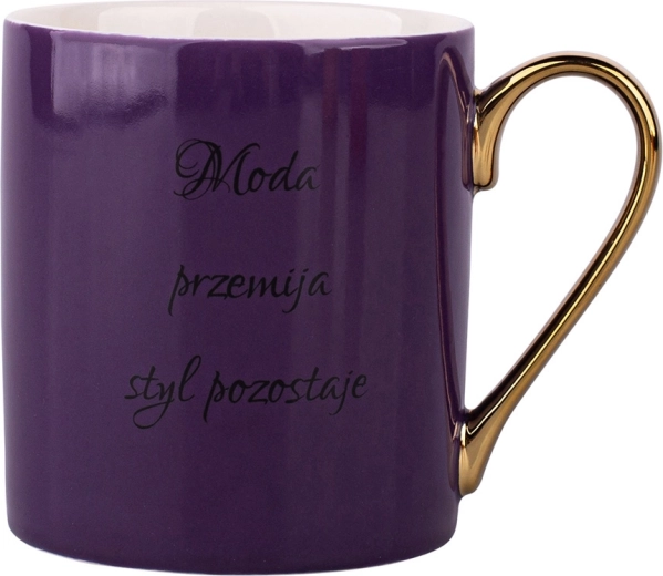 Ljubičasta šalica s porukom i zlatnom drškom 300 ml