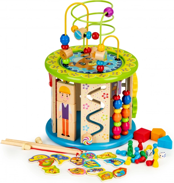obrazovna drvena kocka s igrama i pecanjem ECOTOYS