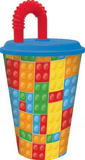 Plastična čaša sa slamkom 430 ml Kocke