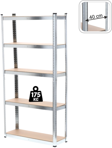 Metalna polica s 5 razina 180 × 90 × 40 cm, nosivost police 175 kg