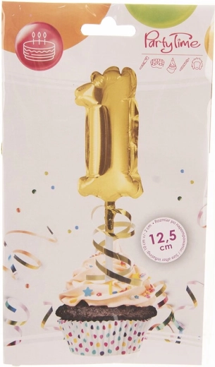 Folijski balon broj 1 s motivom torte, zlatni 12,5 cm