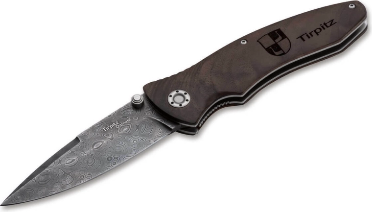 Kolekcionarski nož Böker Tirpitz-Damascus s orahovom drškom 9,9 cm