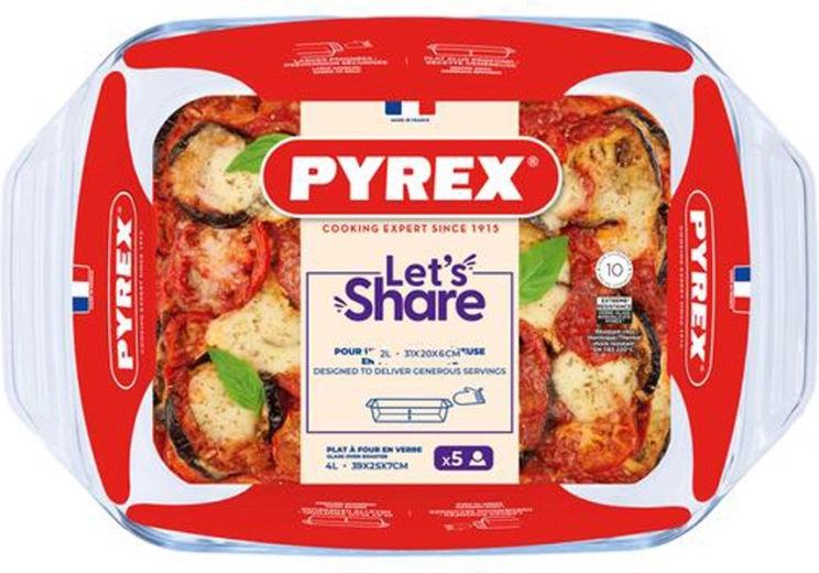 Staklena posuda za pečenje s ručkama Pyrex 39 × 25 cm, 4 l, borosilikat