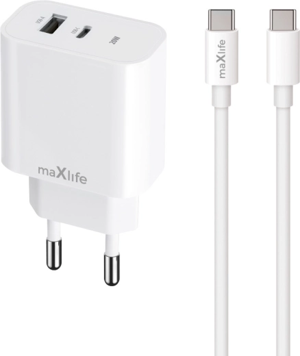 Maxlife MXTC-06-20AC brzi punjač USB-C + USB-A 20 W s kabelom USB-C/USB-C