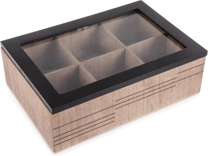 Drvena kutija za čaj LINE, 6 pretinaca, 24 × 16,5 × 7,5 cm