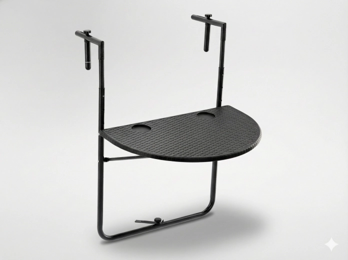 Viseći sklopivi balkonski stol, polukružni, crni ratan izgled