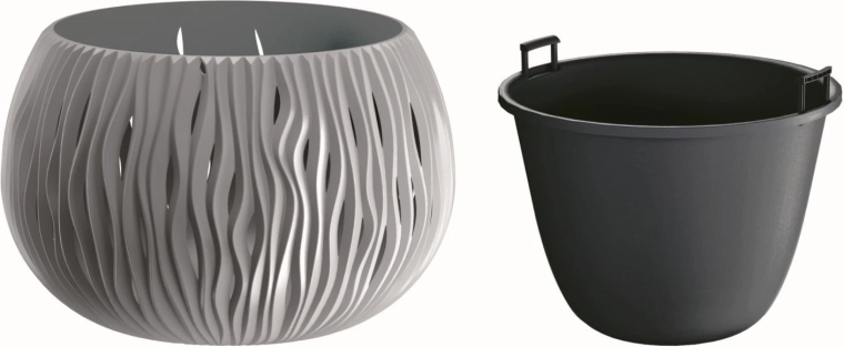 Saksija Sandy Bowl s uloškom 37 cm – sivi kamen
