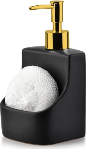 Keramički dozator za deterdžent s pretincem za spužvicu, crni 400 ml