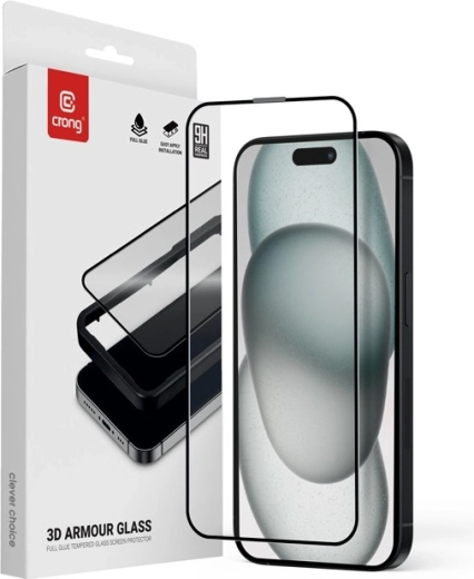 3D kaljeno staklo 9H Full Glue za iPhone 16 / iPhone 15 s instalacijskim okvirom