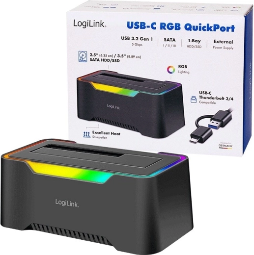 LogiLink USB‑C 3.2 Gen 1 dok stanica za 2,5"/3,5" SATA HDD/SSD s RGB-om