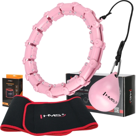 Set masažne obruče s utegom na kuglicama i steznim neopren pojasom HMS HHW02 + BR163 ružičasta