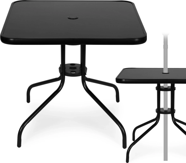 Kvadratni vrtni stol 80 cm od kaljenog stakla s otvorom za suncobran MultiGarden