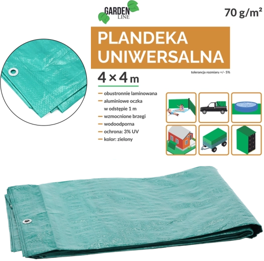 Cerada PE 4 × 4 m, zelena, 70 g/m², UV 3 %, obostrano laminirana