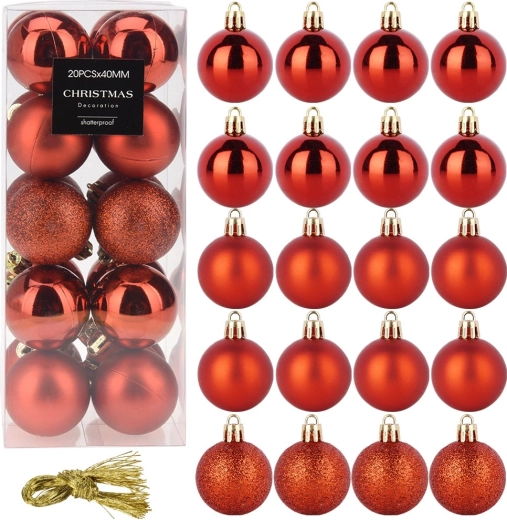 Nelomljive crvene božićne kuglice 4 cm, set 20 kom