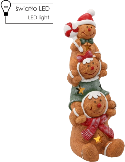 Božićna figurica tri medenjaka s LED, 16 × 16 × 43 cm