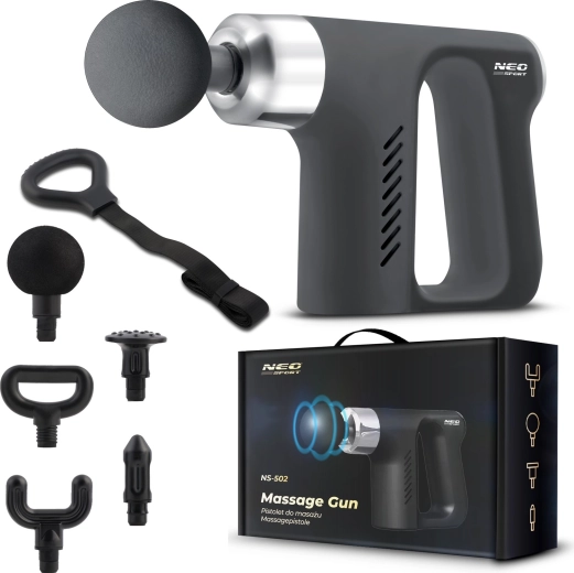 Masažni pištolj NEO Sport NS-502 s 5 nastavaka i masažnim pojasom – crna