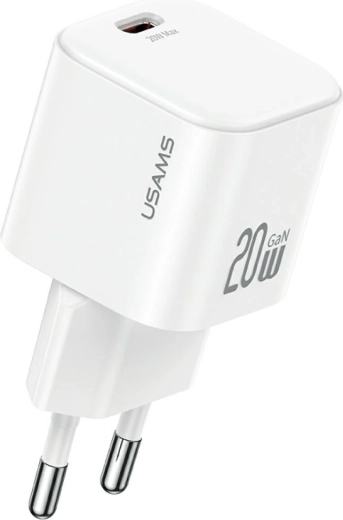 USAMS JO Series 20W GaN mrežni punjač USB-C + USB-C/Lightning kabel 1 m bijeli