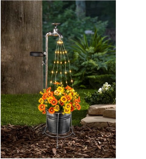 Solarna vrtna lampa s pipcem i cvjetnjakom, 30 LED toplo bijela, 60 cm