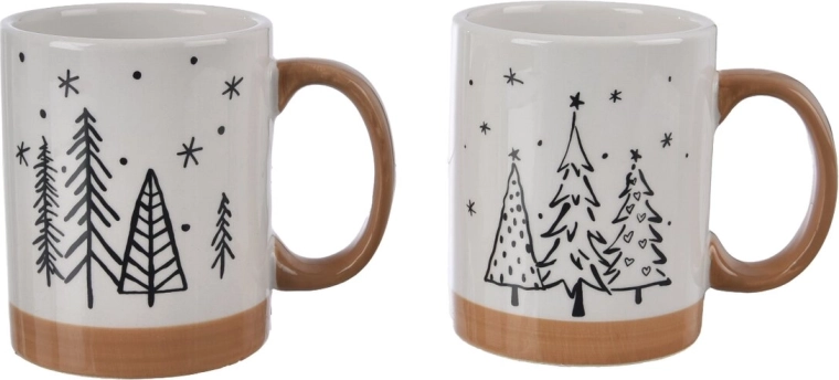 Dolomitna šalica s božićnim motivom drvca bijela/bež 9 cm (mix 2 varijante)
