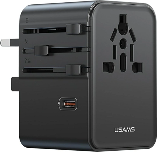 USAMS univerzalni putni adapter i punjač 70 W (US/AU/EU/UK) crni
