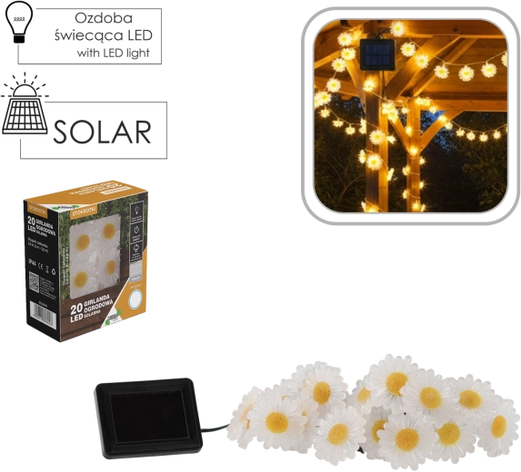 Solarna vrtna girlanda tratinčice 20 LED, toplo bijela, 2 + 3,8 m