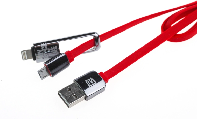 Remax King-Kong 2u1 kabel za punjenje i prijenos podataka 1 m crveni (USB-A / micro USB + Lightning)