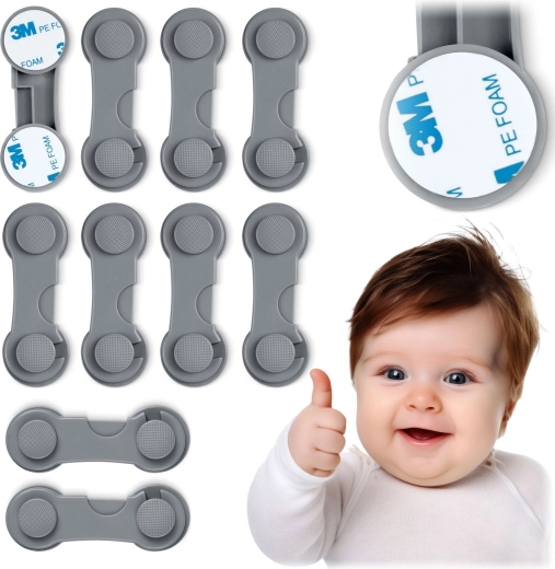 Dječja sigurnosna brava za ormariće RICOKIDS, siva, set 10 kom