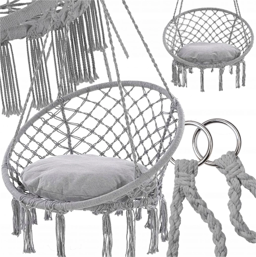 Viseće gnijezdo za sjedenje s jastukom, sivo