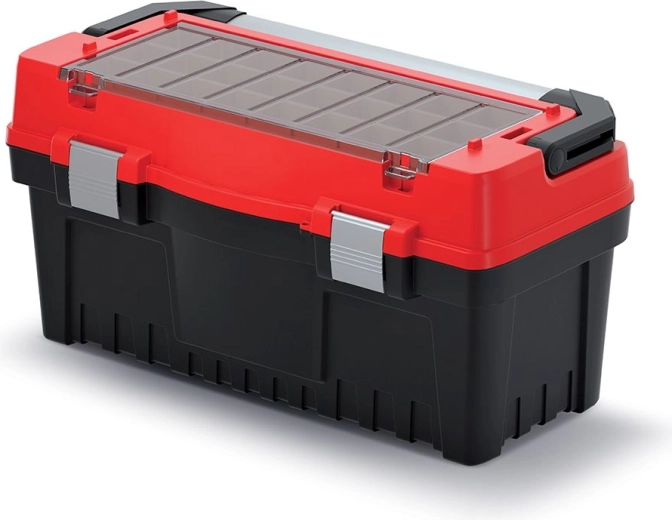 Kutija za alat KISTENBERG EVO s metalnom ručkom i zasunima, 594 × 288 × 308 mm, crvena