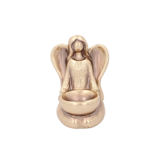 Zlatna sjedeća keramička figurica anđela 16 cm